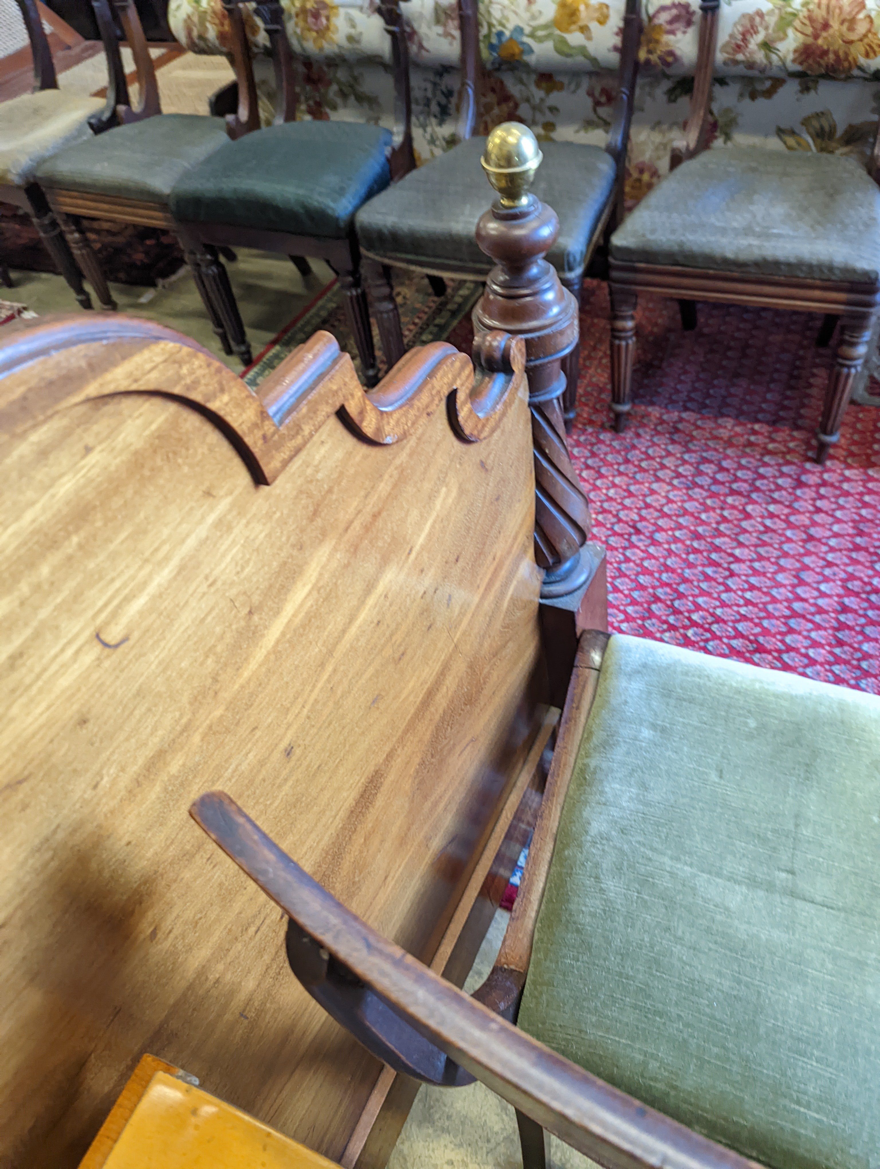 A pair of Victorian mahogany single bed frames, length 210cm, width 107cm